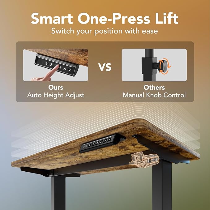 HUANUO 32" Small Electric Standing Desk Adjustable Height, 4 Memory Height Settings, Sit Stand Up Desk for Home Office & Computer Workstation, Vintage Brown