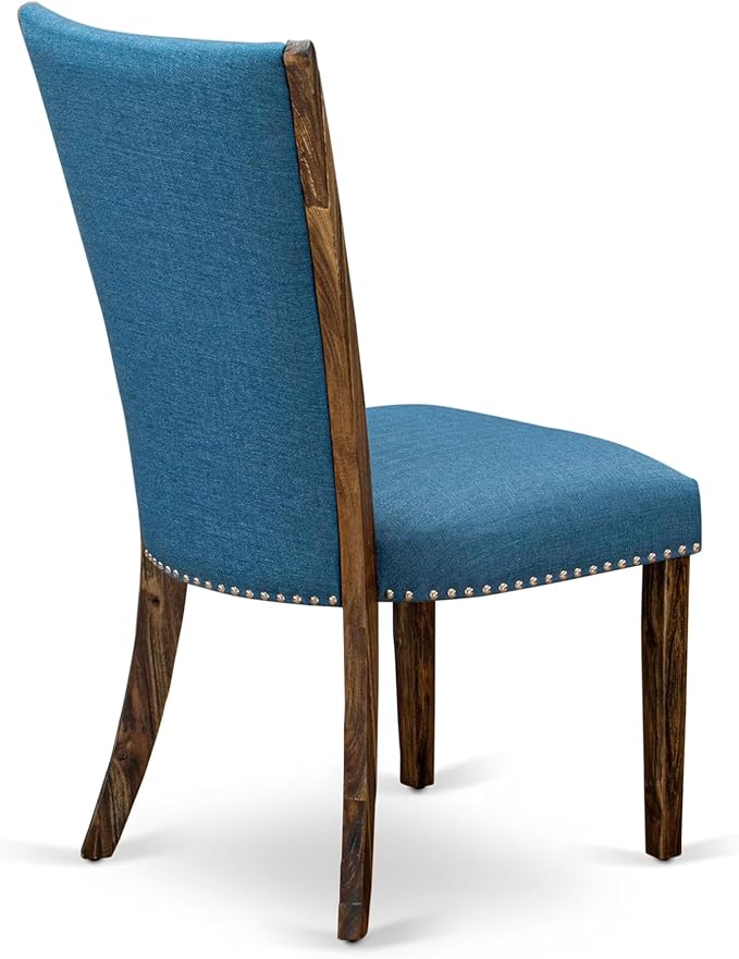 East West Furniture V777VE721-9 9 Piece Modern Dining Table Set Includes a Rectangle Wooden Table with V-Legs and 8 Blue Color Linen Fabric Parsons Dining Chairs, 40x72 Inch, Multi-Color