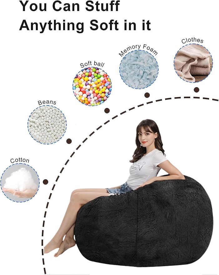 Bean Bag Chair for Adults Kids Without Filling Comfy Fluffy Giant Round Beanbag Lazy Sofa Cover for Reading Chair Floor Chair, 7FT, Dark Grey