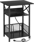 AMHANCIBLE Record Player Stand with Charging Station, Large Turntable Stand with Storage Cabinet, 3 Tier End Table Hold Up to 100 Albums, Record Stand for Vinyl, Living Room, Black, HETCD012BK-1