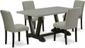 East West Furniture V696AB106-5 5 Piece Dining Table Set for 4 Includes a Rectangle Kitchen Table with V-Legs and 4 Shitake Linen Fabric Upholstered Parson Chairs, 36x60 Inch, Multi-Color