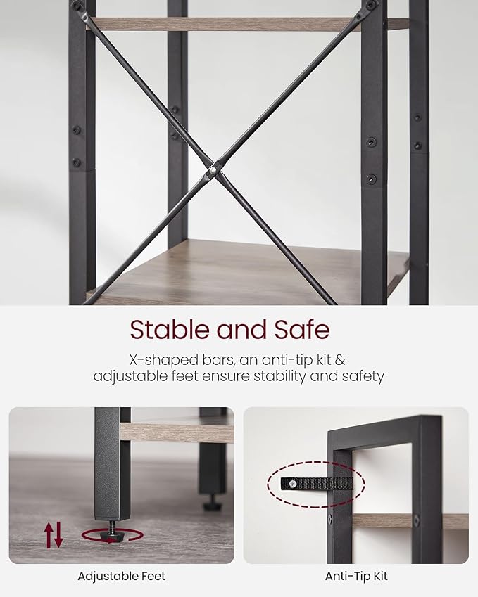 VASAGLE 6-Tier Bookshelf, Bookcase with Steel Frame, Book Shelf for Living Room, Home Office, Study, 11.8 x 15.7 x 73.2 Inches, Industrial Style, Heather Greige and Ink Black ULLS101B02