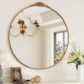 TokeShimi 36x36 Vintage Round Mirror for Wall,Metal Frame,Antique Mirror for Entryway,Hallway,Mantel,Wall-Mounted French Cleat Mounting