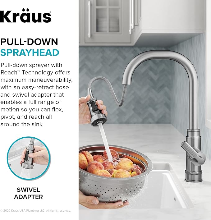 KRAUS Allyn Transitional Industrial Pull-Down Single Handle Kitchen Faucet in Spot-Free Stainless Steel, KPF-4101SFS