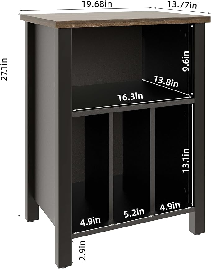LIDYUK Record Player Stand, Vinyl Record Storage Table End Table with Display Shelf Holds up to 130 Albums, Large Nightstand Wood Turntable Stand Cabinet Side Table for Living Room, Bedroom, Black