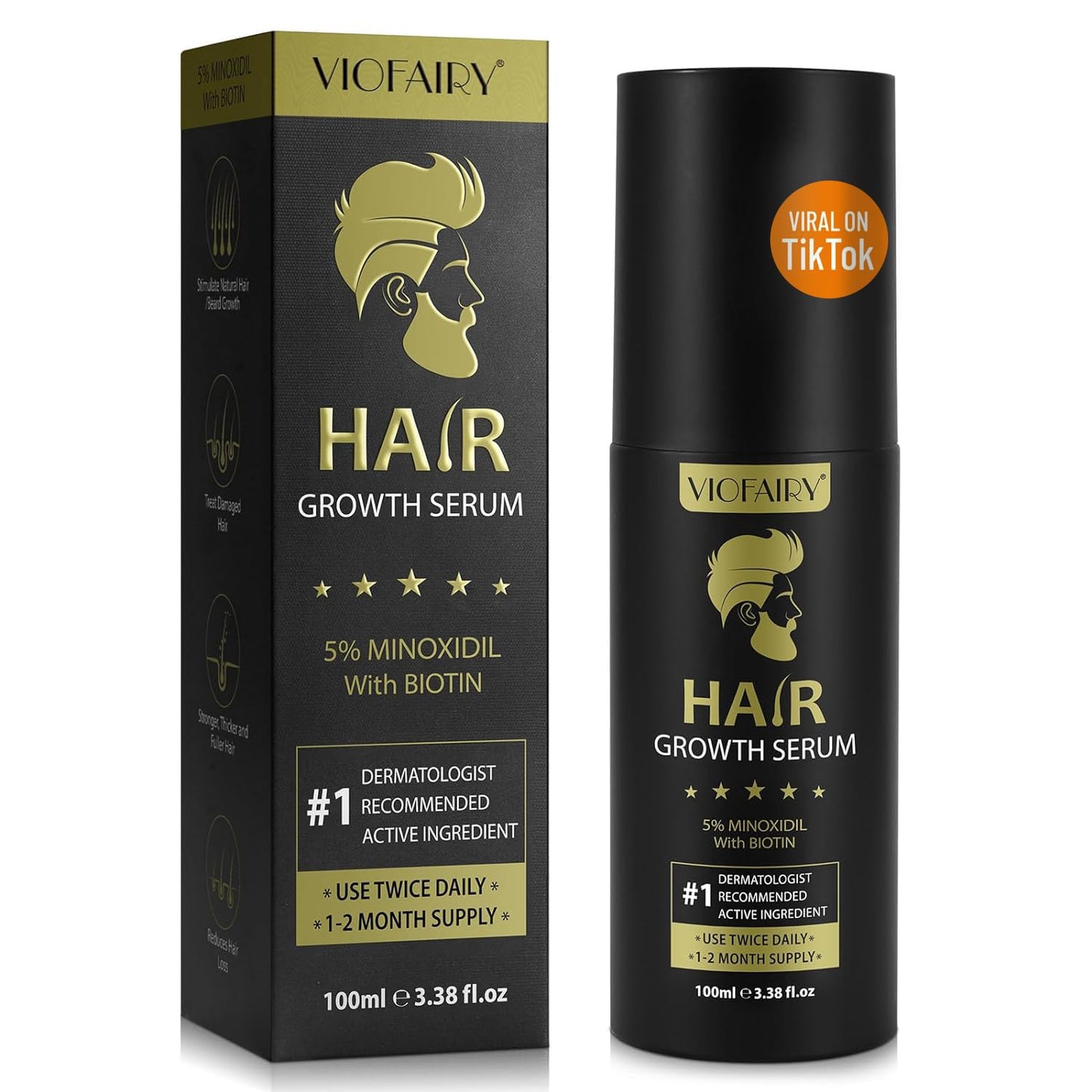 5% Minoxidil for Men Hair Growth Serum - Hair Regrowth Topical Spray Infused With Biotin - Thinning Hair and Anti Hair Loss Treatment Thicker Longer Fuller Healthier Hair 2 Month Supply