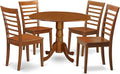 East West Furniture DLML5-SBR-W 5 Piece Kitchen Table & Chairs Set Includes a Round Dining Table with Dropleaf and 4 Dining Room Chairs, 42x42 Inch, Saddle Brown