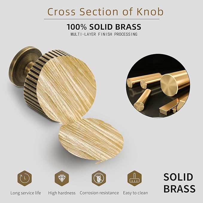 Antique Brass Cabinet Knob - Brush Gold Dresser Drawer Knob 2 Pack, Brass Handles for Bathroom Bedroom Closet Wardrobe,Furniture Hardware pulls