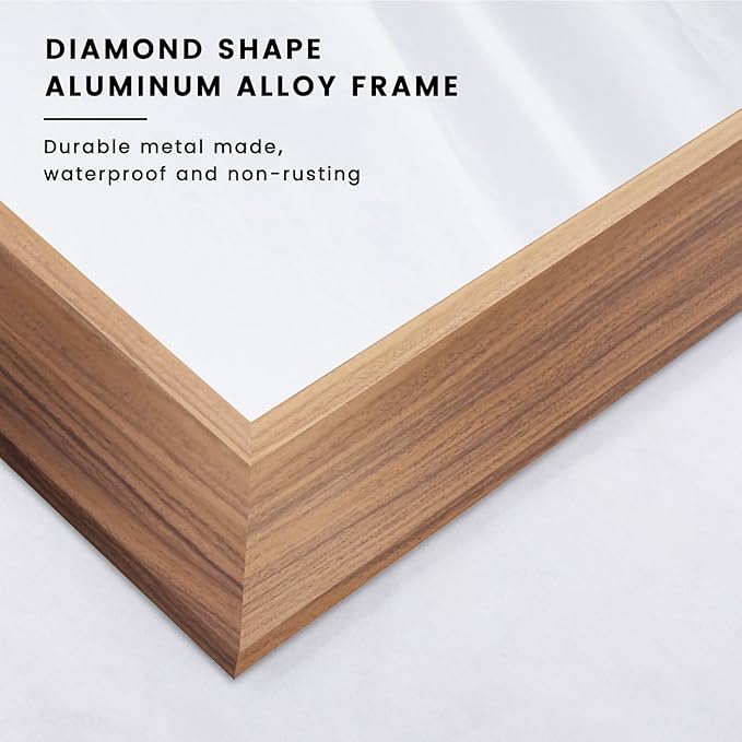 Amorho Bathroom Mirror, 50 X30 Inch Wall Mirror, Walnut Wood Grain Metal Framed, Anti-Rust, Hang Horizontally/Vertically, Suitable for Bedroom, Farmhouse, Bathroom, Decorative