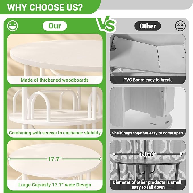 Aheaplus 4 Tier Rotating Bookshelf Tower, 360 Display Spinning Bookcase, Revolving Round Book Shelf Narrow Swivel Bookshelf, Vertical Turning Spiral Corner Book Organizer for Small Space, White