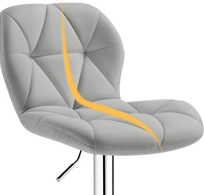 Yaheetech Grey Bar Stools Set of 2, PU Leather Bar Chairs with Backrest, Height Adjustable Swivel Island Stools for Bar, Kitchen Counter, Light Grey