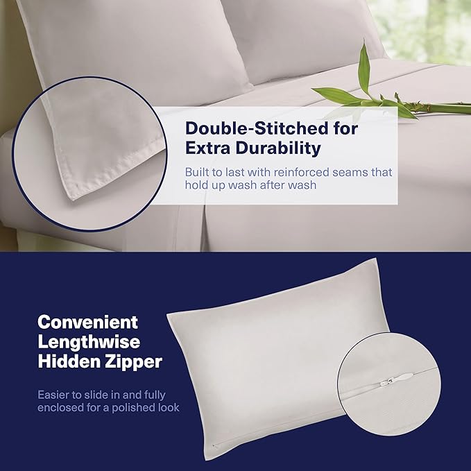 Kickoff Viscose Bamboo Sheets California King Size 4-pc 100% Organic Bamboo Viscose Bed Cooling Sheets Cal King Set Cool Bedding for hot Sleepers Sheet, Flat, Fitted, Pillowcases (Dove Grey, CK)