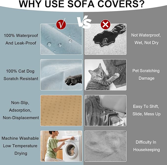 STACYPIK Waterproof Couch Cover Sky Blue Sectional Sofa Cover Cat Dog Anti Scratch Couch Cover Non-Slip Furniture Protector for 3 Cushion Couch Pet Couch Protector Cover Washable Pet Bed Mat-71X150IN