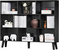 YAHARBO 10 Cube Large Bookshelf,3 Tier Bookcase with Legs,Black Mid-Century Modern Bookshelves,Wide Free Standing Open Storage Organizer Shelf,Tall Wooden Book Case Furniture for Living Room,Office