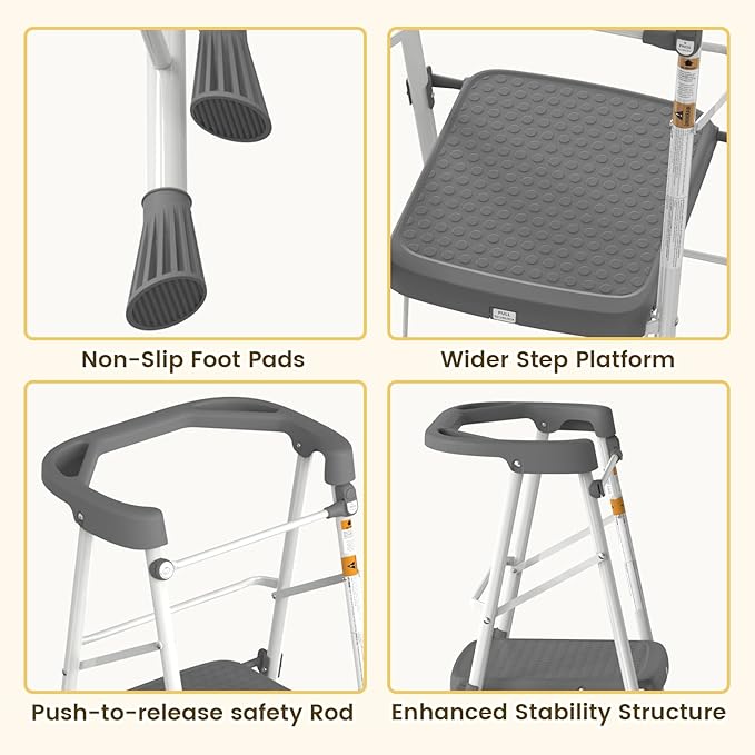 HBTower Kids 2 Steps Step Stool, Toddler Tower for Kitchen Counter Learning, Toddler Kitchen Stool Helper with Anti-Drop Safty Railing Kids Standing Folding Stepper