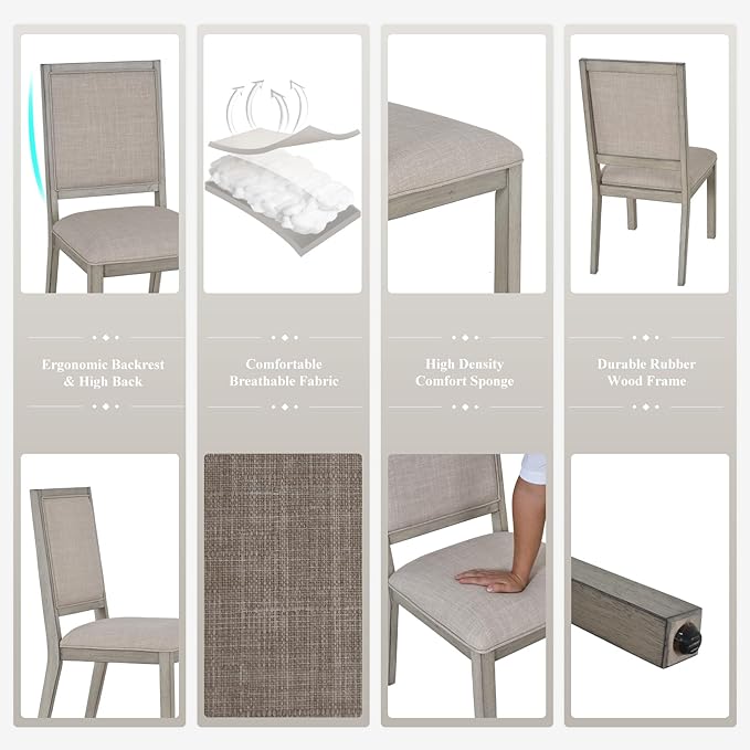 COLAMY Modern Rectangular Dining Table Set, 60" L x 36" W x 30" H, Grey Wood & Fabric, 4-6 Person Capacity, Requires Assembly