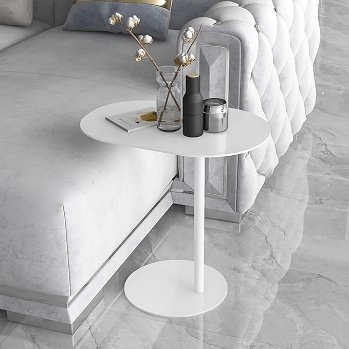 C-Shaped Side Table, Iron End Table for Couch Sofa and Bed, Small Metal White Side Tables for Living Room Bedroom (White, High-27.6in/70cm)