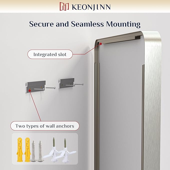 Keonjinn 30 x 30 Inch Brushed Nickel Bathroom Mirrors for Over Sink, Rounded Rectangle Silver Bathroom Vanity Mirror, Square Farmhouse Mirror for Wall, HD Tempered Glass, Aluminum Alloy Frame