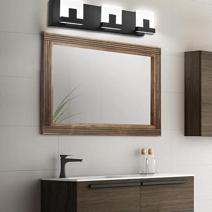 YOSHOOT Hand-Made Wooden Spliced Wall Mirror for Bathroom, Rustic Farmhouse Vanity Mirror, Décor Wall Art, Solid Wood Frame, Vertical or Horizontal Hanging, 53" x 28", Brown