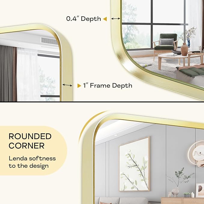 Gold Metal Framed Bathroom Mirror for Wall, Brushed Gold Rounded Corner Rectangular Bathroom Vanity Mirror, Anti-Rust, Tempered Glass (30" x 36", Gold)