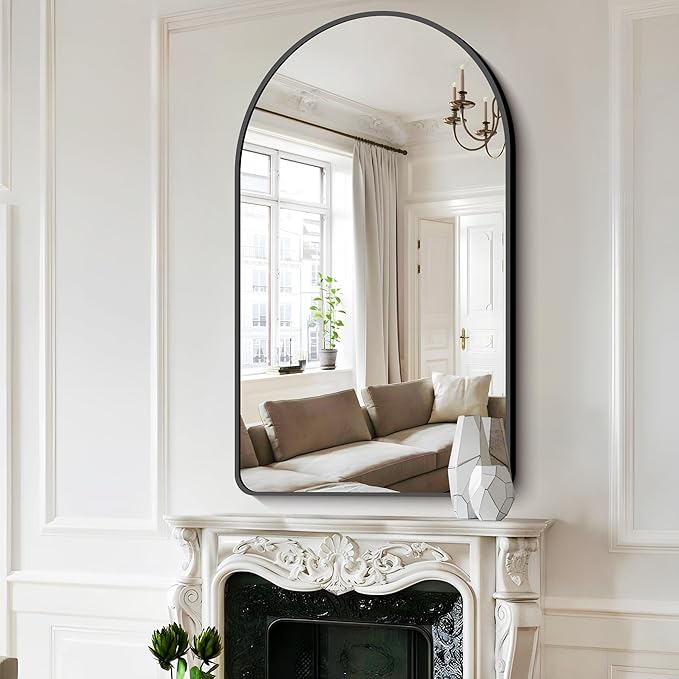 FORBATH Arched Mirror 30x50 Inch, Black Bathroom Mirror Wall Mounted Modern Black Aluminum Alloy Frame Decor Large Dresser Mirror for Bedroom Living Room Entryway, Hanging or Leaning Against Wall