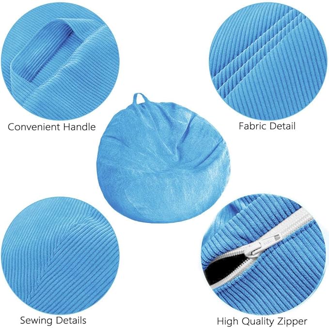 Kisoy Bean Bag Chair Cover (No Filler) Stuffed Animal Storage Bean Bag Cover Pets Dogs/Cats Lazy Beds. Washable Ultra Soft Corduroy Stuffed for Organizing Plush Toys or Textile, Sack Bean Bag