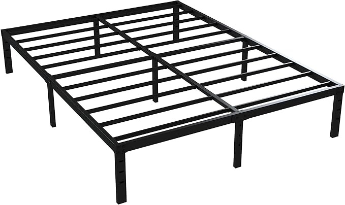 Queen Bed Frame No Box Spring Needed, 14 Inch Heavy Duty Metal Platform Bed Frame Queen Size, 1200lbs Steel Slats Support, Easy Assembly, Black
