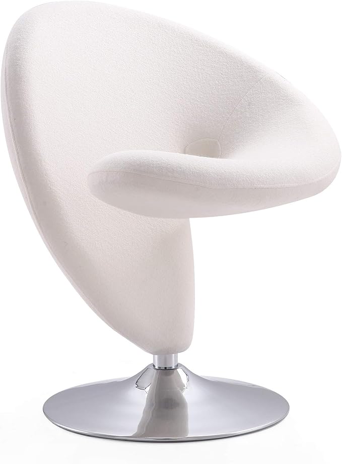 Manhattan Comfort Curl Swivel Accent Chair Set of 2 with 360° Turn, Fully Assembled, Upholstered in Wool Blend, Modern Ergonomic Design with Polished Chrome Base, Living Room & Office, Set of 2, Cream