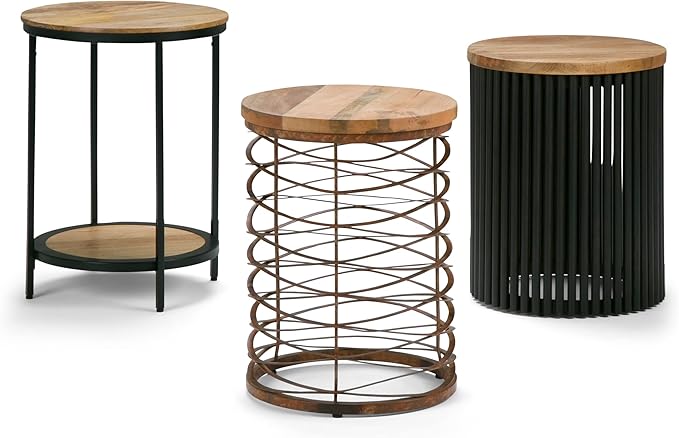 SIMPLIHOME Jenna Industrial 18 inch Wide Metal Round Accent Side Table in Natural for the Living Room and Bedroom