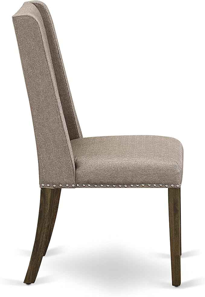 East West Furniture X727FL716-9 9 Piece Modern Dining Table Set Includes a Rectangle Wooden Table with X-Legs and 8 Dark Khaki Linen Fabric Parsons Dining Chairs, 40x72 Inch, Multi-Color