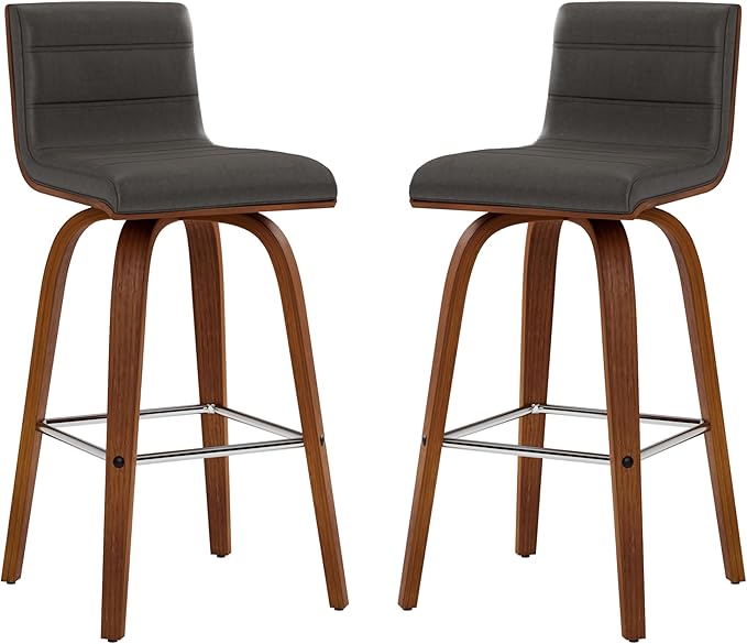 Armen Living Vienna 26" Swivel Counter Stool in Walnut Wood Finish with Gray Faux Leather - Set of 4