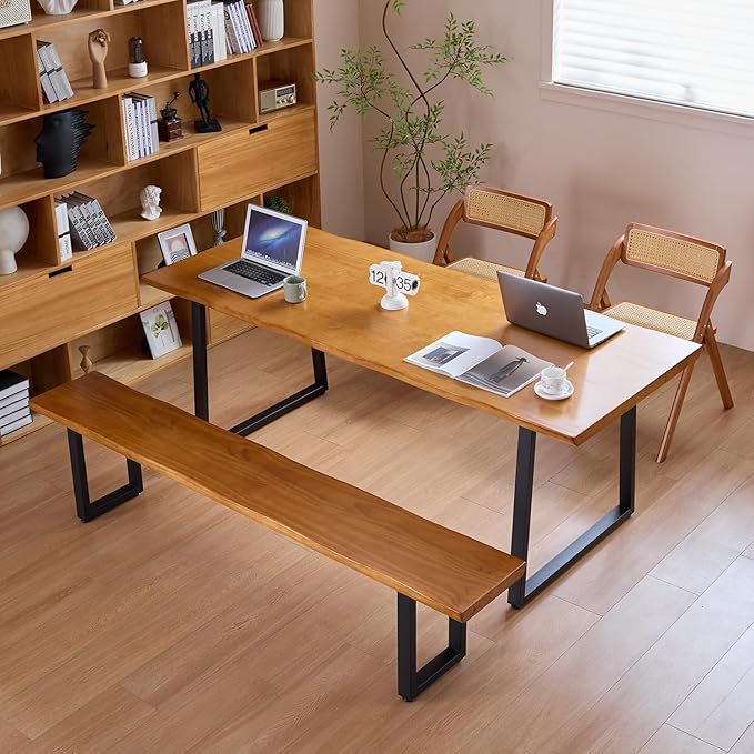 Solid Wood Administrative Computer Desk - Rustic Style Large Office Desk, Modern Minimalist Workstation for Home, Ideal for Learning, Writing, and Professional Use (Dark Yellow, 78.74in)