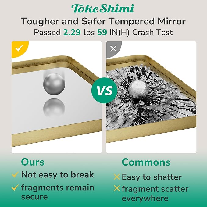 TokeShimi 48x24 Brushed Gold Bathroom Mirror for Over Sink,Bathroom Mirror Rectangle with Tempered Glass,Vanity Mirror with Aluminum Frame(Horizontal/Vertical)