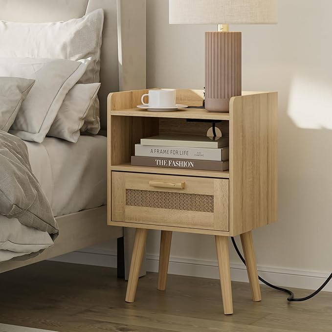 Masupu Nightstand,Small Bedside Table with Two Drawers,White Night Stand,Bedside Furniture,Mid-Century Modern End Table with for Bedroom,Living Room (Farmhouse, Yellow-Outlet)
