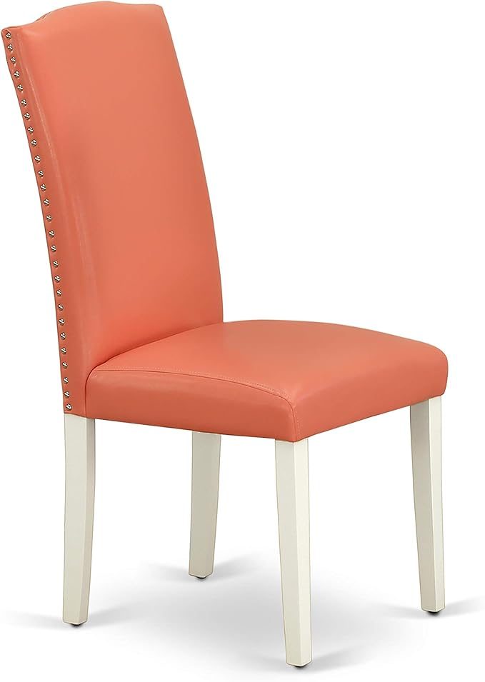 East West Furniture SHEN3-LWH-78 3 Piece Dining Table Set Contains a Round Kitchen Table with Pedestal and 2 Pink Flamingo Faux Leather Upholstered Chairs, 42x42 Inch, Linen White