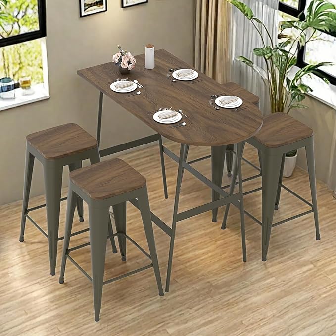 26 inch Backless Bar Stools Set of 4, Indoor Metal Bar Stools with Wood Seat, Industrial Counter Height Barstools for Kitchen Island, Rusty