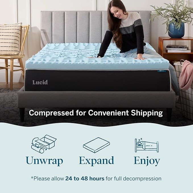 LUCID Gel Infused Memory Foam Mattress Topper – 3 Inch Mattress Topper – 5 Comfort Zones Relieve Pressure – CertiPUR-US Certified Foam - Twin