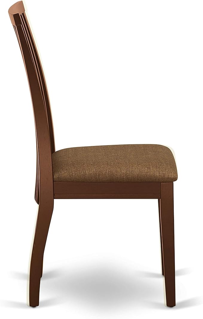 East West Furniture DLIP5-MAH-C 5 Piece Modern Dining Table Set Includes a Round Wooden Table with Dropleaf and 4 Linen Fabric Dining Room Chairs, 42x42 Inch, Mahogany