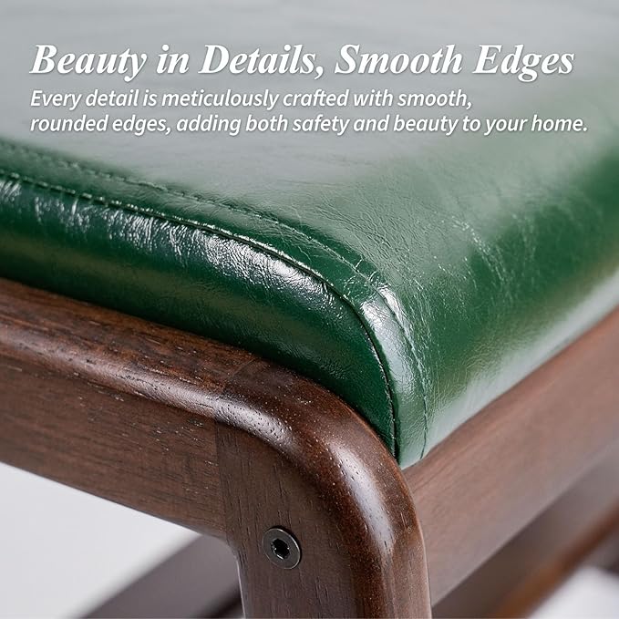 Shoe Bench, Entryway Bench with Leather Cushion, Solid Wood Shoe Rack, Mid Century Modern Bench, Shoe Storage, Shoe Organizer for Entryway (Green, 31.5" W)