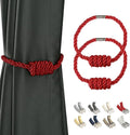 BEL AVENIR Magnetic Curtain Tiebacks, Decorative Drapery Holdbacks Modern Woven Tie-Backs with Exquisite Knot (Red, 2 Pack)
