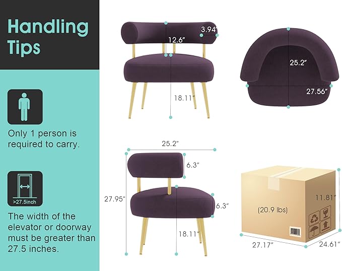 Modern Accent Chair, Round Upholstered Barrel Armchair for Small Spaces, Fluffy Side Corner Sherpa Sofa Chair for Living Room, Bedroom（Purple）