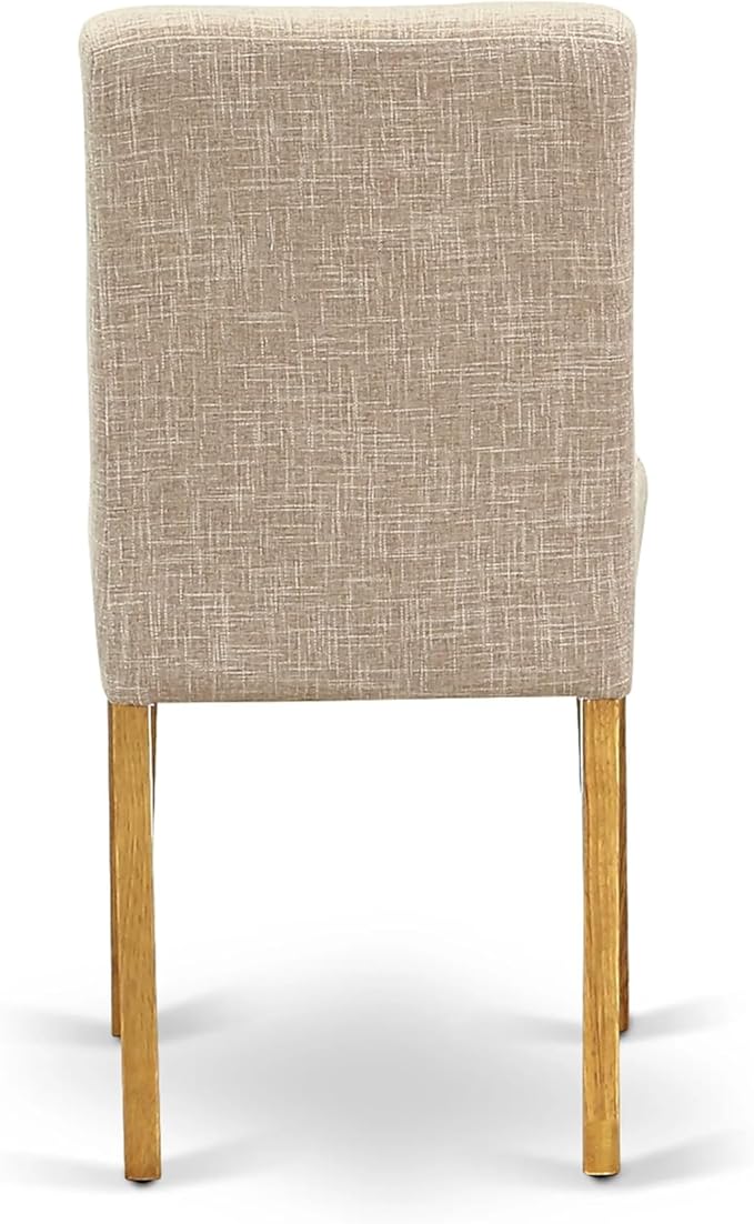 East West Furniture ANAB3-OAK-04 3 Piece Dinette Set for Small Spaces Contains a Round Dining Table with Pedestal and 2 Light Tan Linen Fabric Upholstered Chairs, 36x36 Inch, Oak