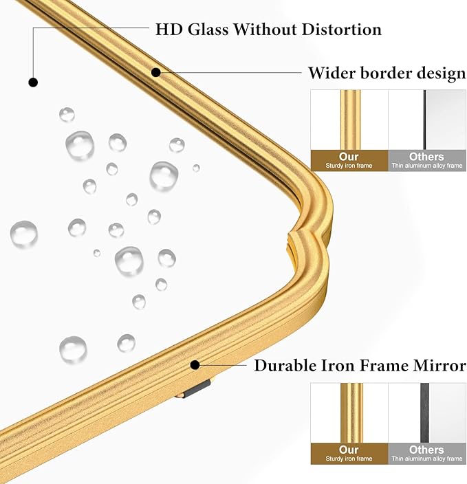 Gold Bathroom Mirror for Wall 24" x 24" Modern Rounded Corner Square Mirror with Non-Rusting Iron Metal Framed Bathroom Vanity Mirror for Over Sink Wall Decor Horizontal/Vertical