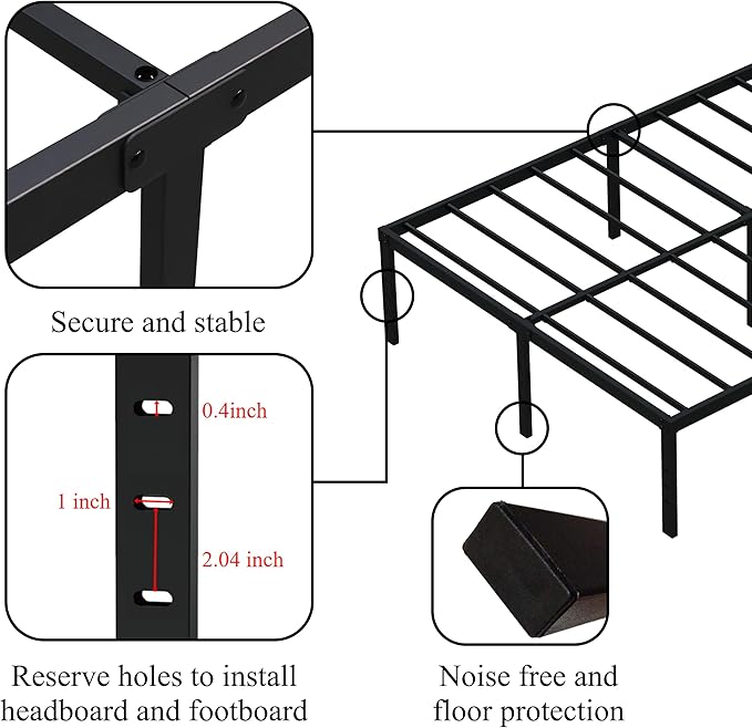 16 Inch Queen Bed Frame No Box Spring Required, Metal Platform Queen Size Bed Frames with 14 Inch Storage, 3,500 lbs Heavy Duty Steel Slats Support, Easy Assembly Mattress Foundation