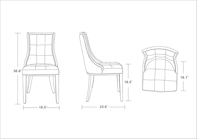 Manhattan Comfort Fifth Avenue Faux Leather Dining Chairs, Parsons Accent Furniture with Padded Wingback Seat, Fine Rectangular Stitching and Solid Beech Wood Frame, Set of 4, Tan