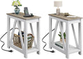 WLIVE End Tables Living Room Set of 2 with Charging Station, Sofa Side Tables with Open Storage Shelf, Slim Farmhouse End Table Sets, Greige