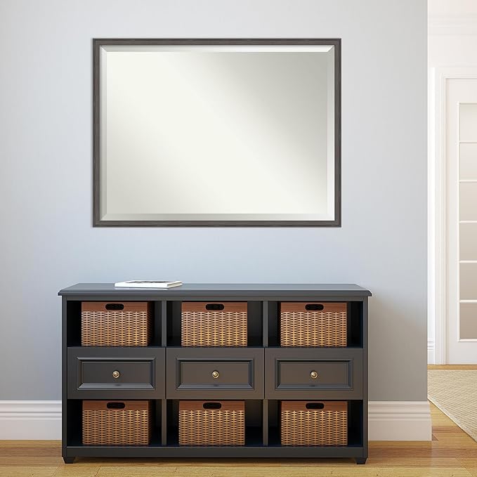 Amanti Art Silver Bathroom Mirror for Over Sink, 32x42 Florence Pewter Rectangle Vanity Mirror, X-Large Casual Frame, Hangs Horizonally and Vertically, Bathroom Wall Decor, Beveled Edge from WI, USA
