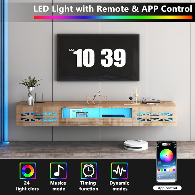 Floating TV Stand, 71" Floating Entertainment Center Wall Mounted,Floating Wall Mounted TV Shelf with,Modern High Gloss tv Cabinet Media Console with Storage