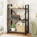 BON AUGURE 3 Tier Bookshelf, Small Rustic Book Shelf, Short Industrial Bookcase, Wood Metal Standing Etagere for Office, Bedroom and Living Room (Greige Oak)