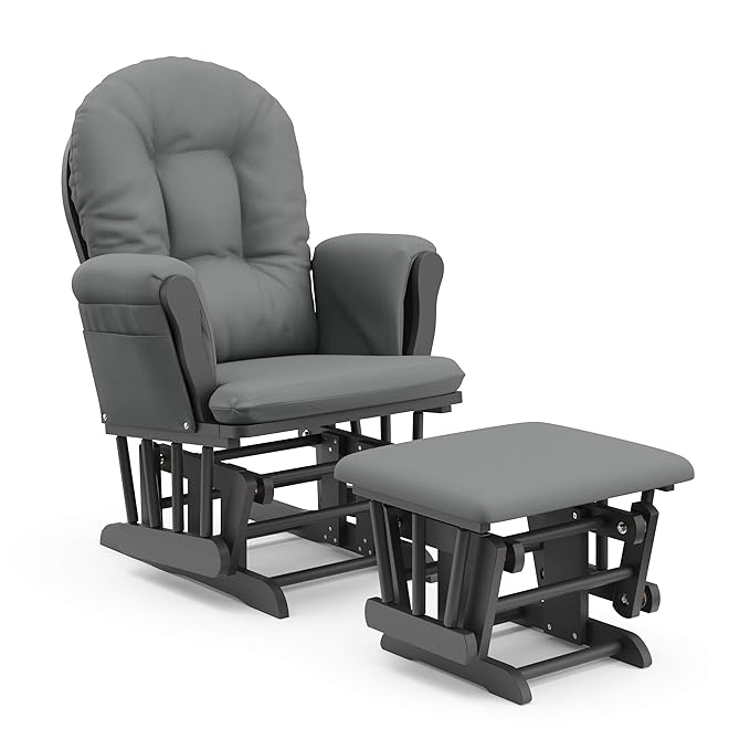 Storkcraft Premium Hoop Glider & Ottoman (Gray/Gray) — GREENGUARD Gold Certified Nursery Glider, Solid Wood Craftsmanship, Smooth-Gliding Nursery Chair and Ottoman, Award-Winning